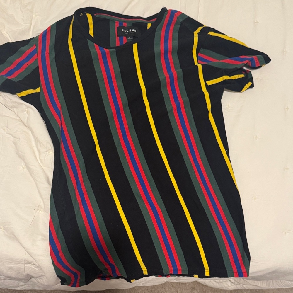 Striped Black T-Shirt with Multicolor Stripes
